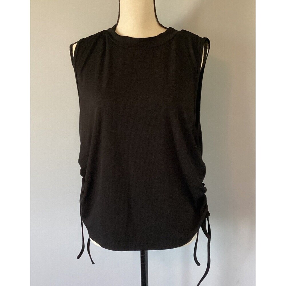 SHEIN Curve Black RibbedTank Top With Cinched Tie Side Crew Neck Plus Size 5XL
